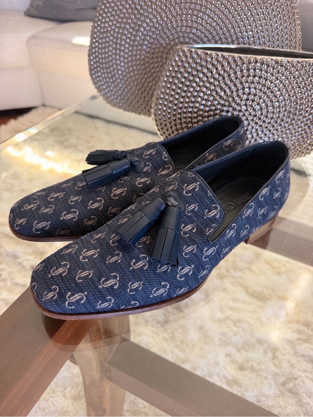 Jimmy Choo Navy Blue Logo Loafers Shoes Size 42